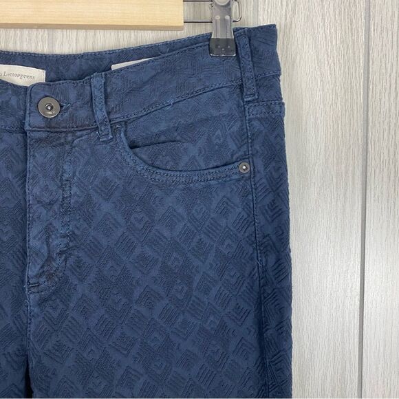Pilcro & The Letterpress | Navy Blue Textured Script Style Skinny Pants Size 28 - Picture 3 of 9